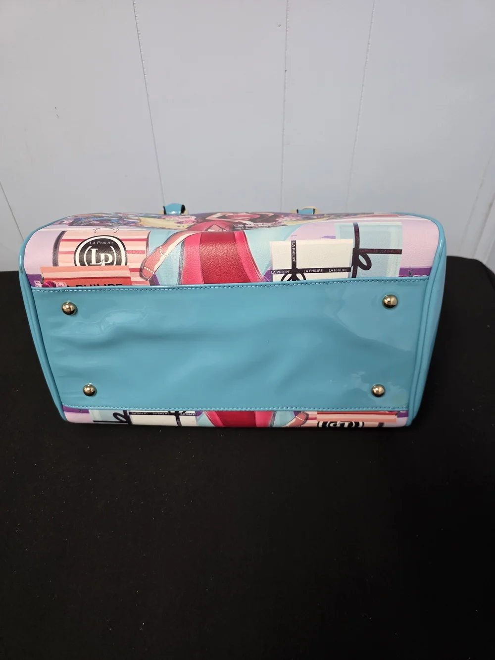 Teal-Handled Printed Women's Satchel - Purple & Teal, An Artistic Statment Piece